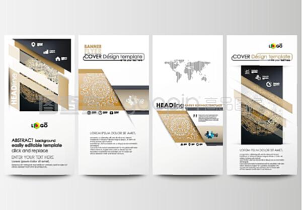 传单集,现代条幅。商业模板。封面设计模板,易于编辑,抽象平面布局。金色技术背景,连接点和线的连接结构,科学矢量。